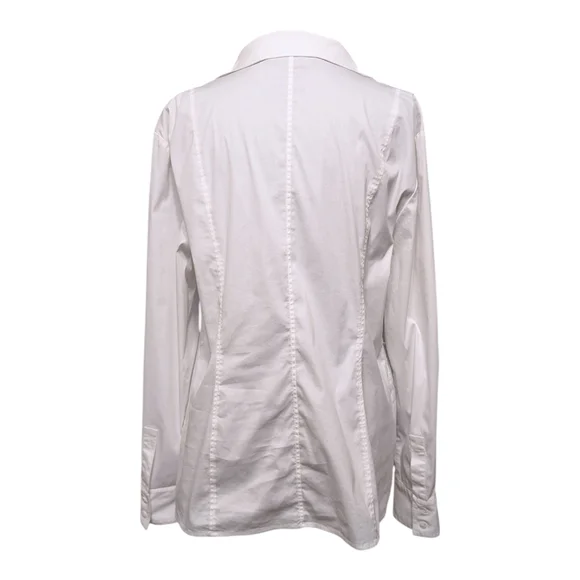 Lafayette 148 Women's Shirt White Classic Cotton Button Up Wide Collar Blouse - Picture 2 of 7